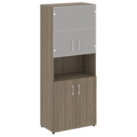 Шкаф высокий широкий (2 низких фасада ЛДСП + 2 низких фасада стекло) Yalta LT.ST-1.4 вяз благородный